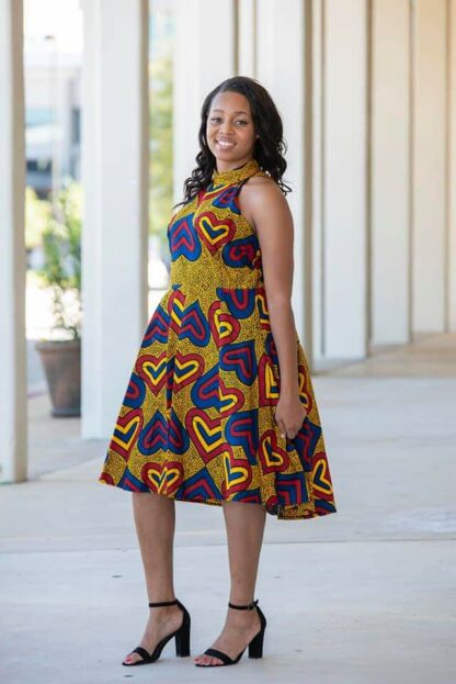 Blue,Yellow and Red African Heart Themed Dress