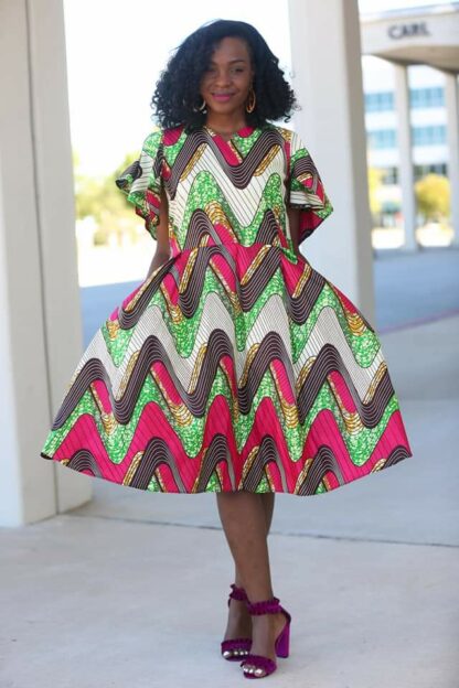 Red green Brown Patterned  African Dress